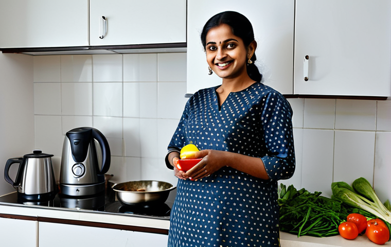 **Image Prompt:** A smiling Bengali woman in a modest salwar kameez stands in a clean kitchen, surrounded by fresh vegetables and cooking utensils. She is demonstrating how to prepare a simple breakfast. Safe for work, appropriate content, fully clothed, professional lighting, natural body proportions, family-friendly.