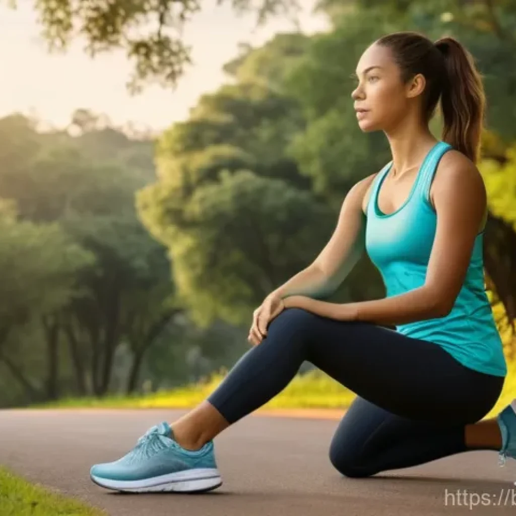 러닝 초보자 필독 도서 - **Prompt:** A fit young adult, either male or female, in their late 20s, performing gentle warm-up s...