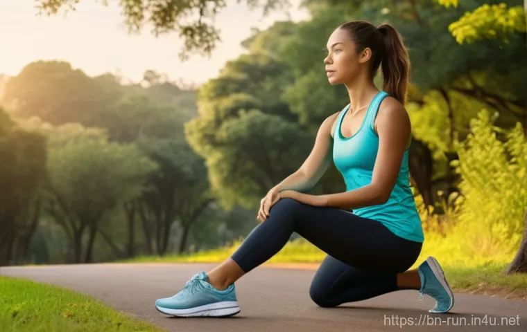 러닝 초보자 필독 도서 - **Prompt:** A fit young adult, either male or female, in their late 20s, performing gentle warm-up s...