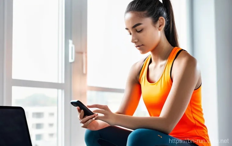 러닝 워치 및 장비 연결법 - **Prompt:** "A determined young adult runner, female, wearing stylish and modest athletic leggings a...