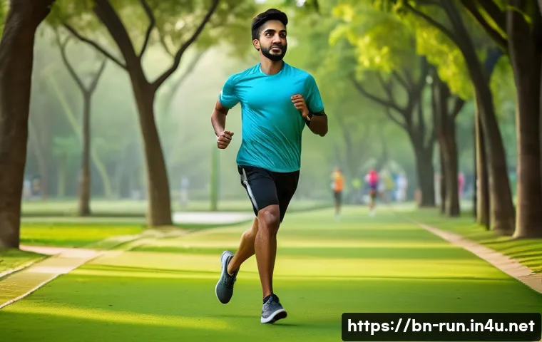 러닝화 초경량 모델 리뷰 - A dynamic scene of a Bengali male runner wearing lightweight, breathable running shoes with carbon f...