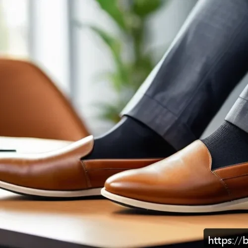 러닝화 인솔 교체 가이드 - A close-up, highly detailed image of a pair of feet wearing comfortable shoes with visible memory fo...
